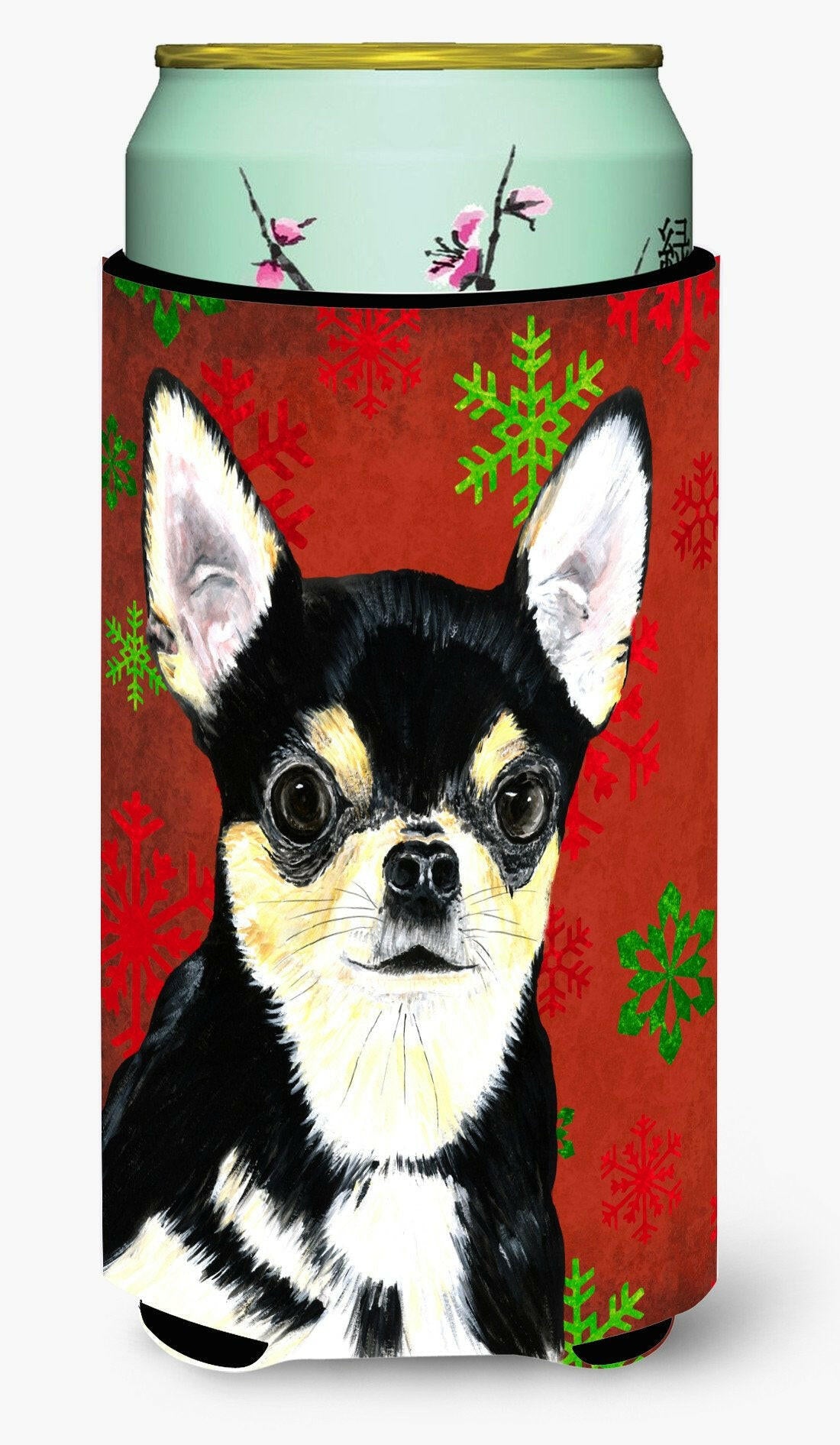 Chihuahua Red and Green Snowflakes Holiday Christmas  Tall Boy Beverage Insulator Beverage Insulator Hugger by Caroline's Treasures