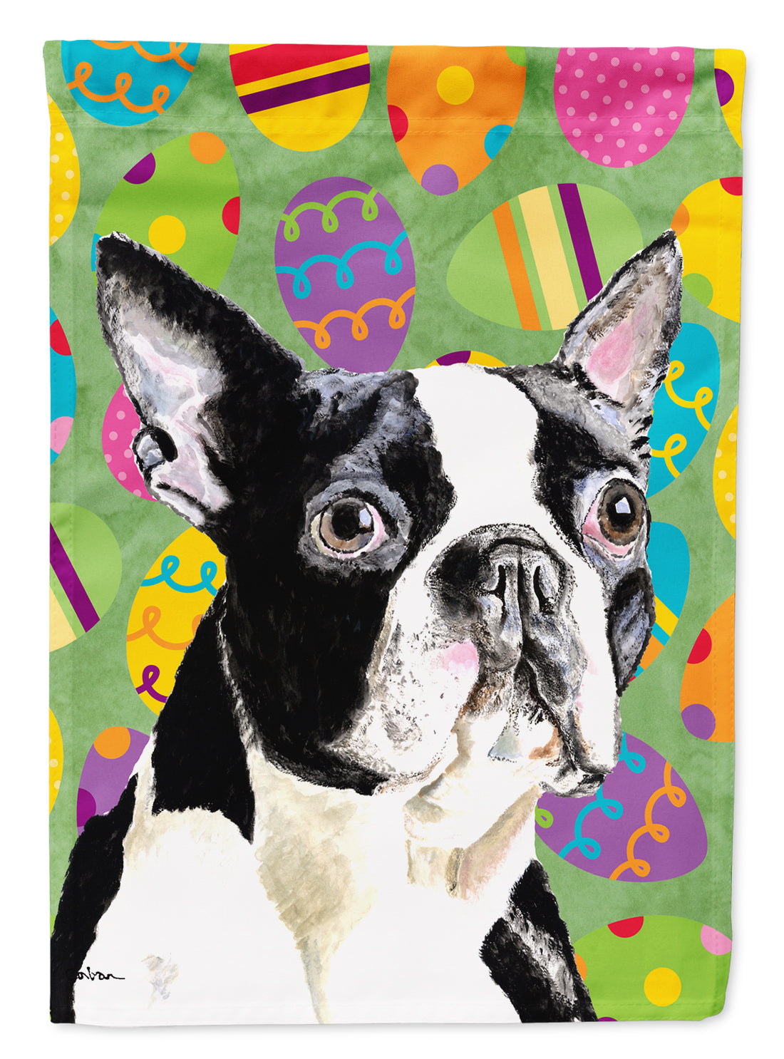 Boston Terrier Easter Eggtravaganza Flag Canvas House Size  the-store.com.