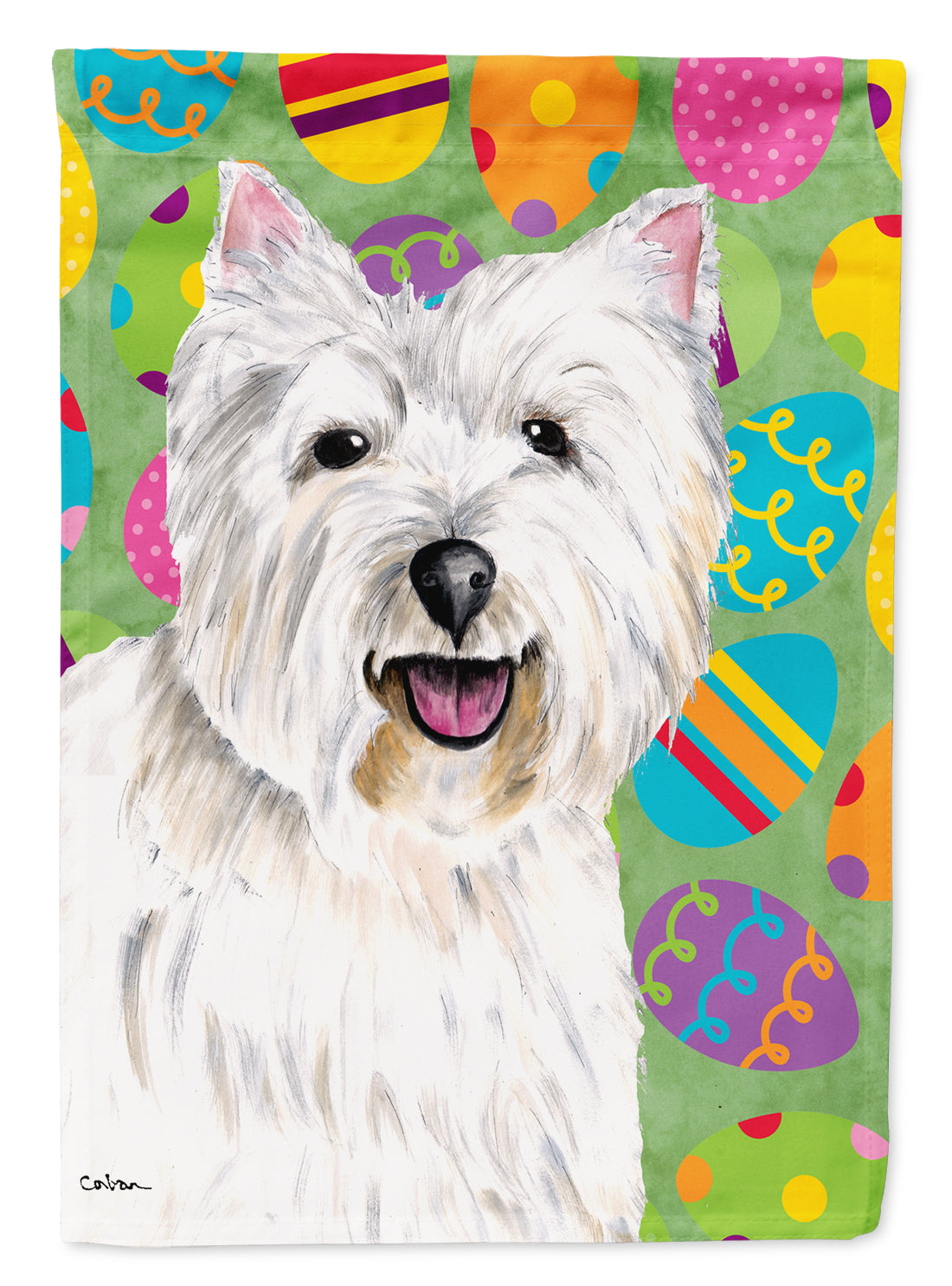 Westie Easter Eggtravaganza Flag Canvas House Size  the-store.com.