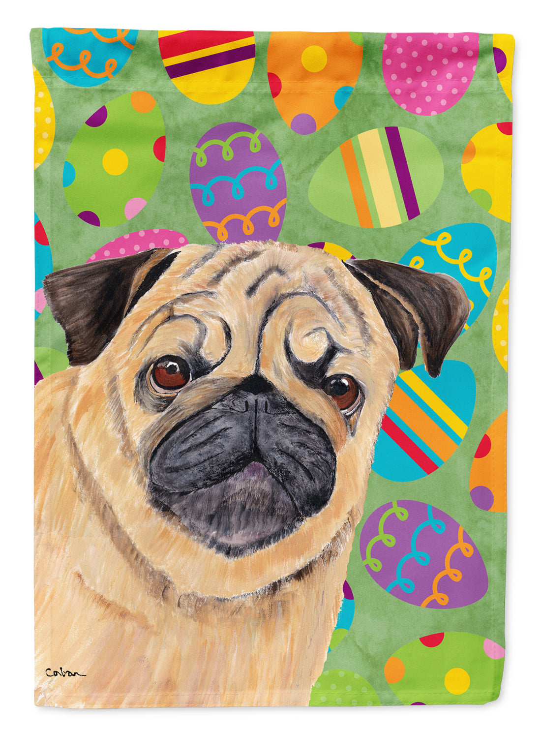 Pug Easter Eggtravaganza Flag Canvas House Size  the-store.com.