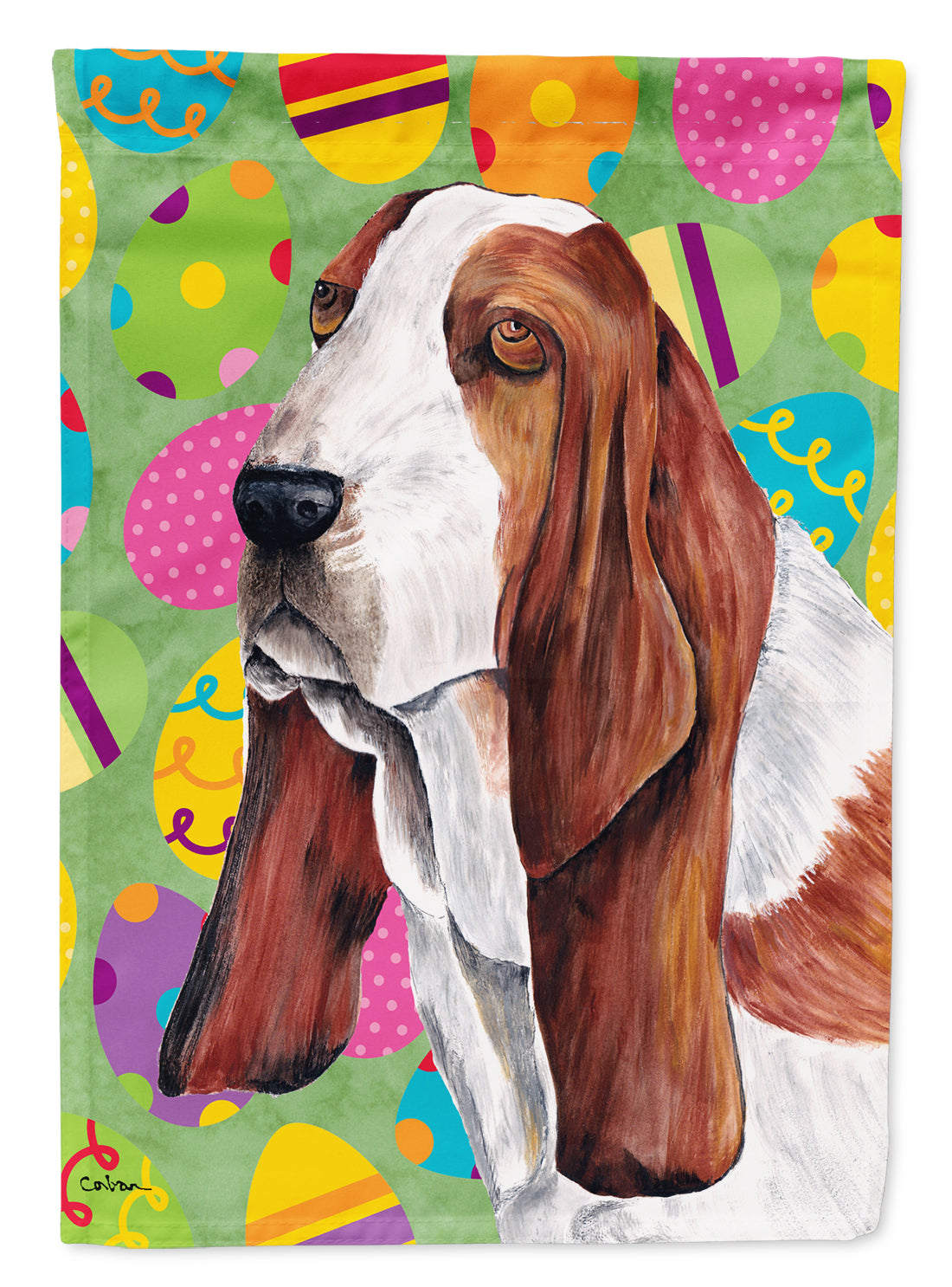 Basset Hound Easter Eggtravaganza Flag Canvas House Size  the-store.com.