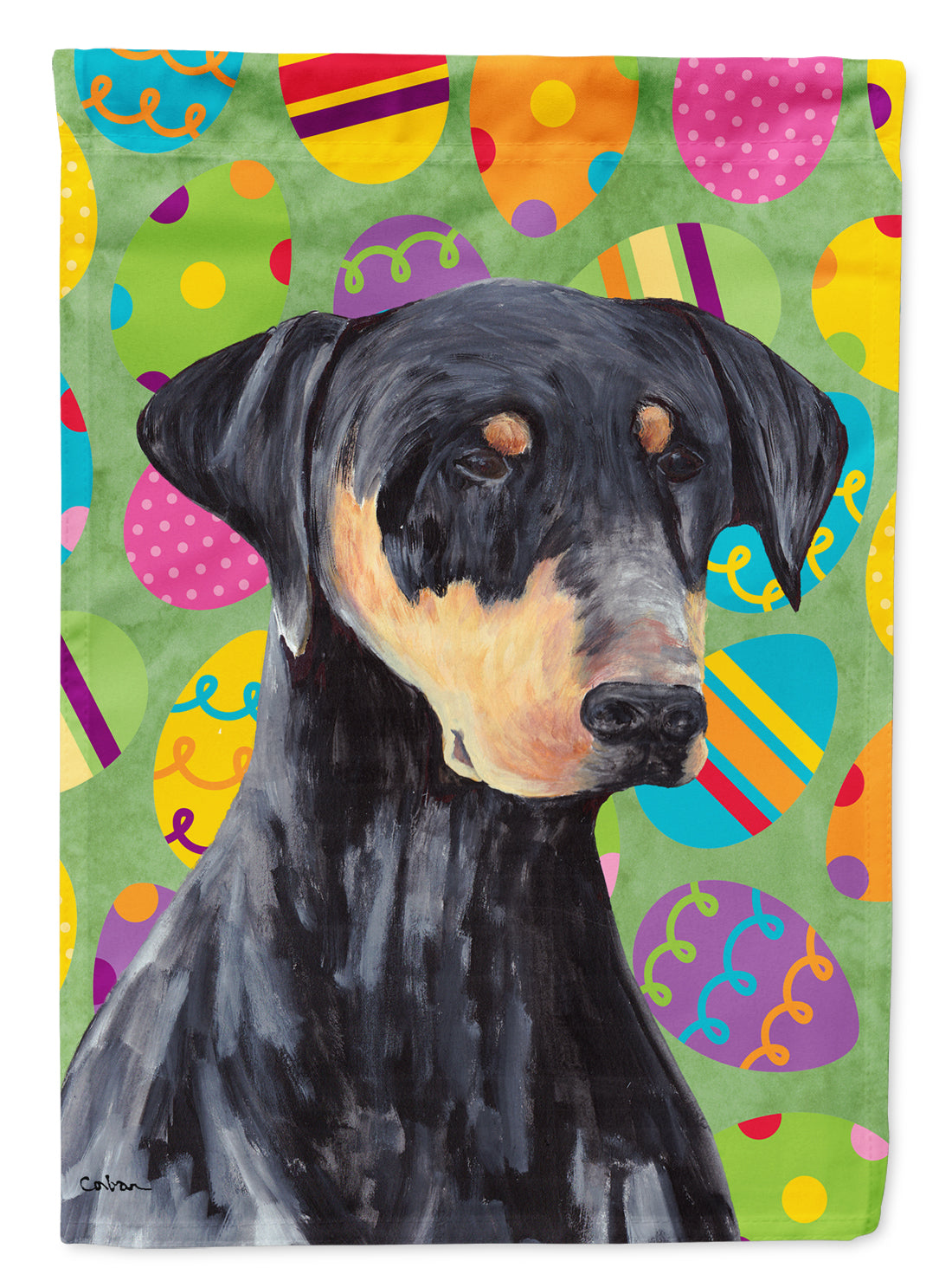Doberman Easter Eggtravaganza Flag Canvas House Size  the-store.com.
