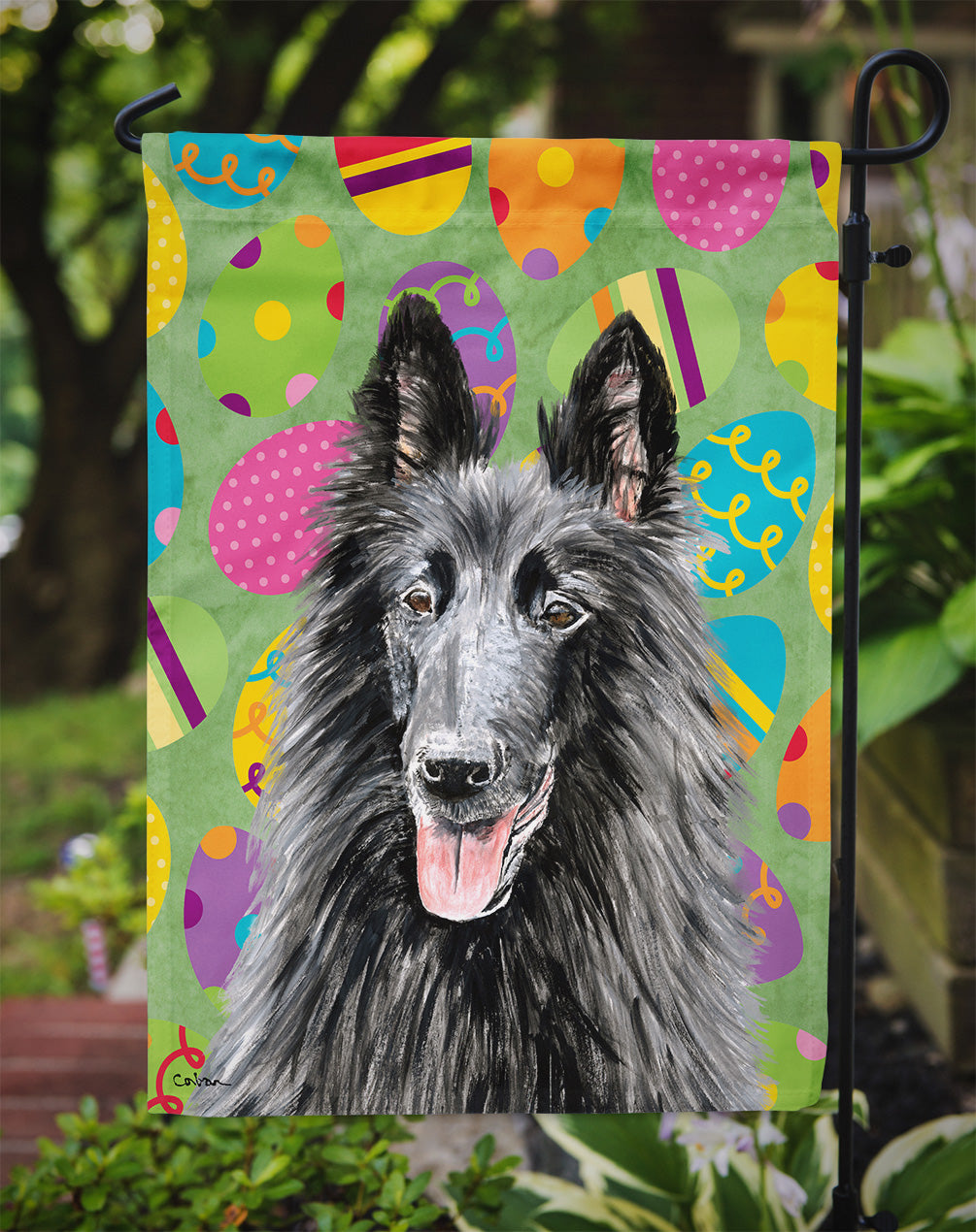 Caroline's Treasures Belgian Sheepdog Easter Eggtravaganza Garden Flag - Outdoor Decorative Yard Flag