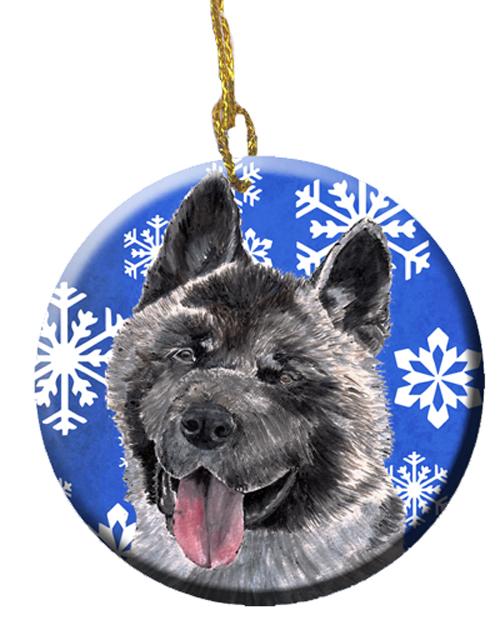 Akita Winter Snowflakes Holiday Ceramic Ornament SC9481CO1 by Caroline&#39;s Treasures