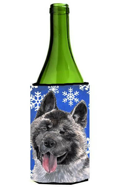 Akita Winter Snowflakes Holiday Wine Bottle Beverage Insulator Hugger SC9481LITERK by Caroline&#39;s Treasures