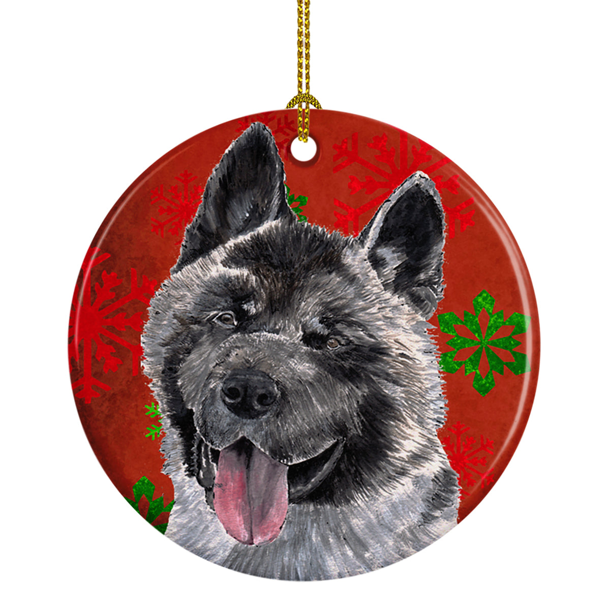 Akita Red Snowflakes Holiday Christmas Ceramic Ornament SC9482CO1 - the-store.com