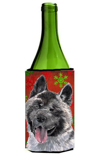 Akita Red Snowflakes Holiday Christmas Wine Bottle Beverage Insulator Hugger SC9482LITERK by Caroline&#39;s Treasures