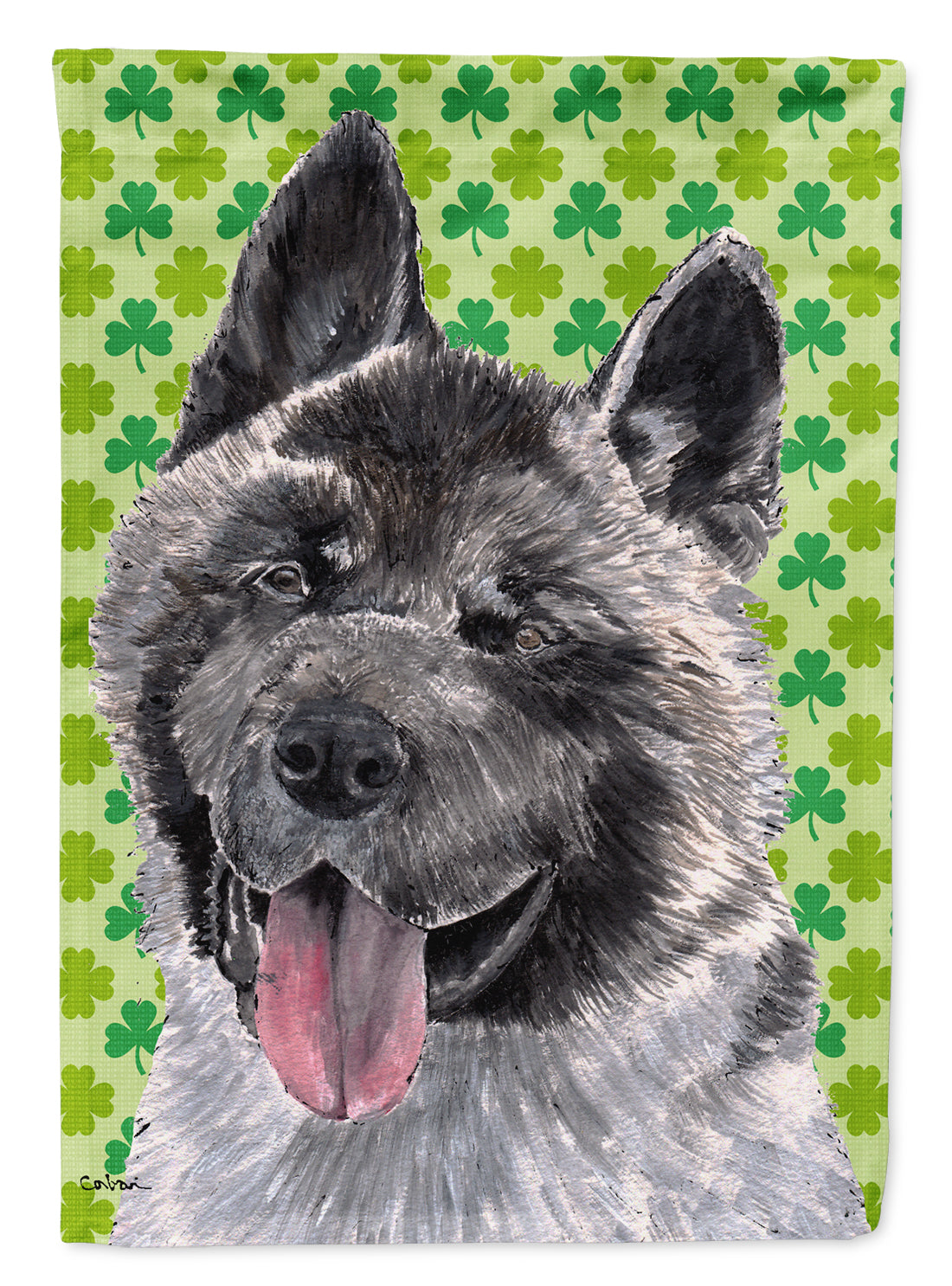 Akita St. Patrick&#39;s Day Shamrock Flag Canvas House Size SC9483CHF  the-store.com.