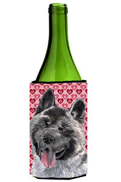 Akita Hearts Love and Valentine&#39;s Day Wine Bottle Beverage Insulator Hugger SC9484LITERK by Caroline&#39;s Treasures