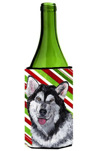 Alaskan Malamute Candy Cane Holiday Christmas Wine Bottle Beverage Insulator Hugger SC9490LITERK by Caroline&#39;s Treasures