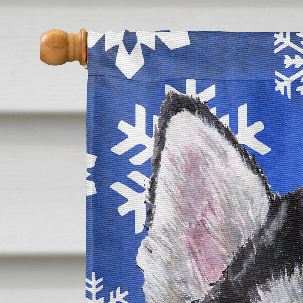 Alaskan Malamute Winter Snowflakes Holiday Flag Canvas House Size SC9491CHF  the-store.com.