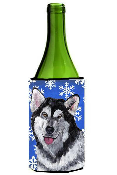 Alaskan Malamute Winter Snowflakes Holiday Wine Bottle Beverage Insulator Hugger SC9491LITERK by Caroline&#39;s Treasures