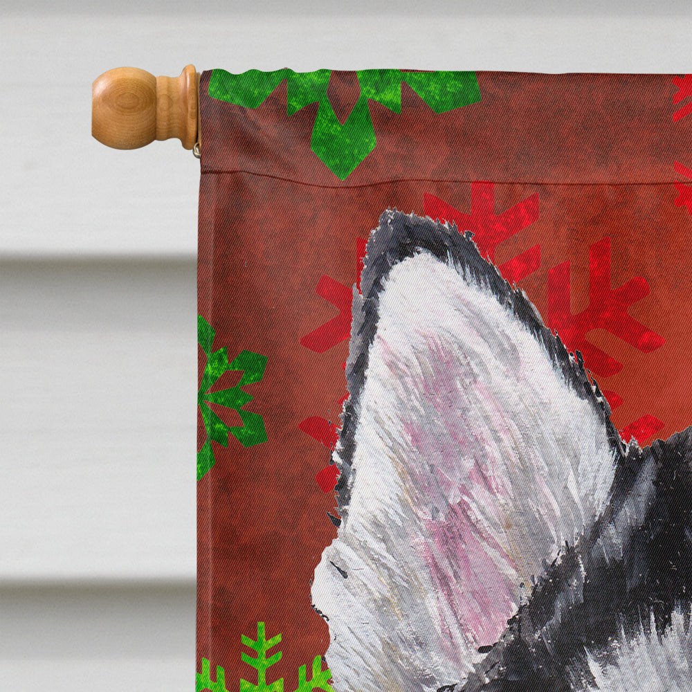 Alaskan Malamute Red Snowflakes Holiday Christmas  Flag Canvas House Size SC9492CHF  the-store.com.