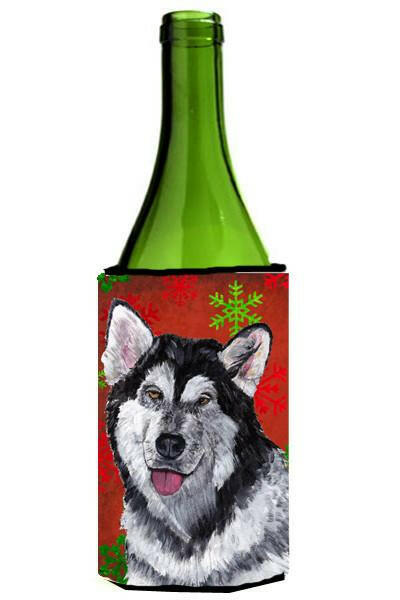 Alaskan Malamute Red Snowflakes Holiday Christmas  Wine Bottle Beverage Insulator Hugger SC9492LITERK by Caroline&#39;s Treasures