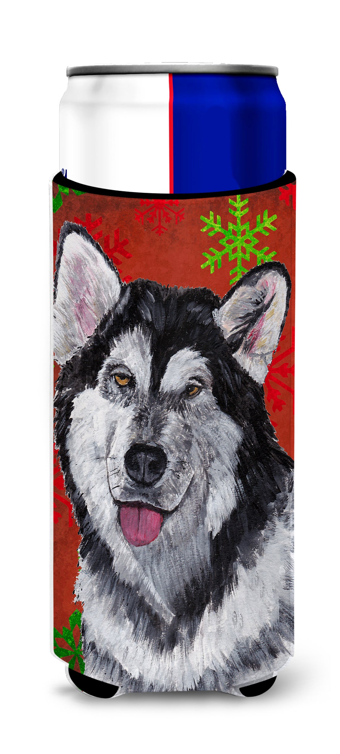 Alaskan Malamute Red Snowflakes Holiday Christmas  Ultra Beverage Insulators for slim cans SC9492MUK