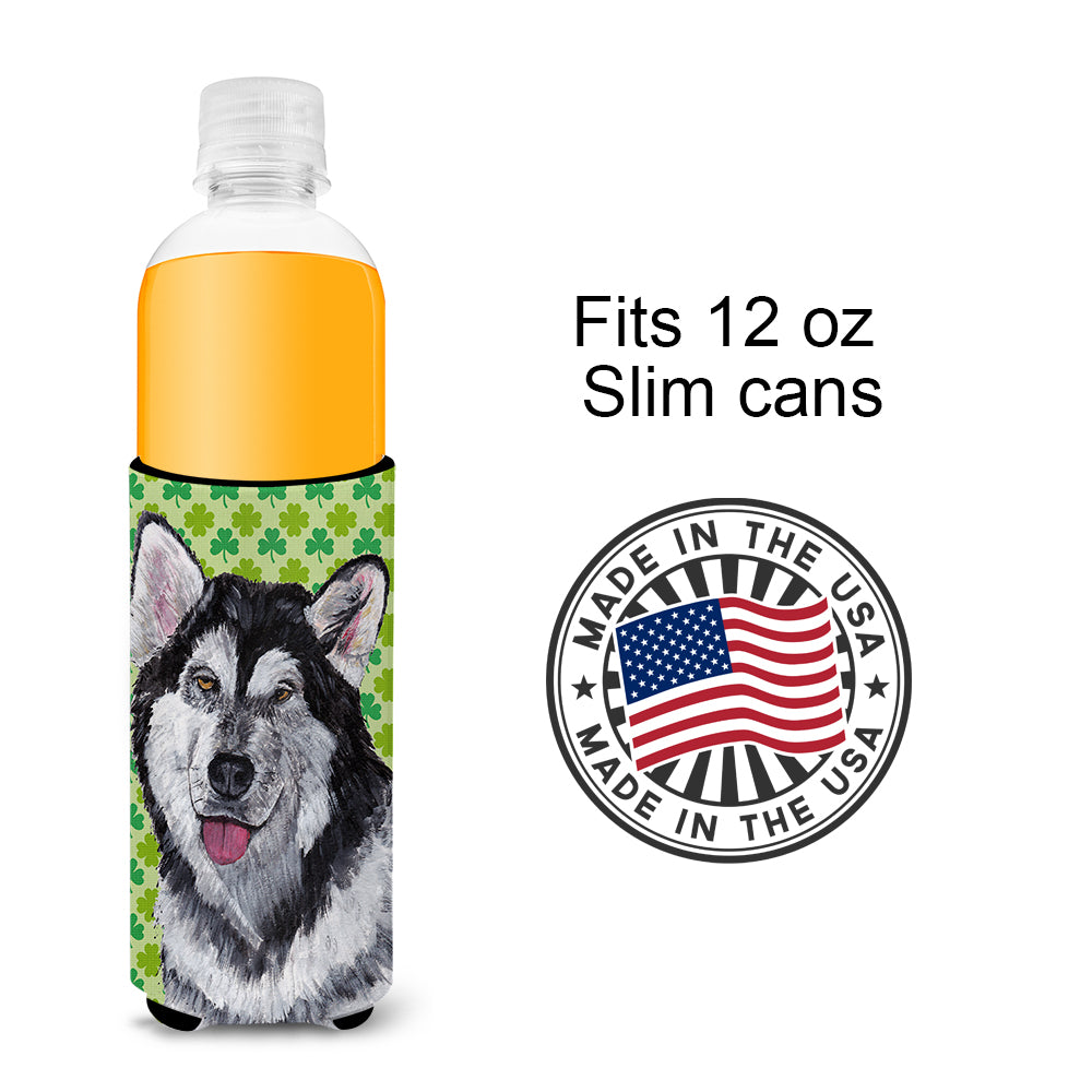 Alaskan Malamute St. Patrick's Day Shamrock Ultra Beverage Insulators for slim cans SC9493MUK.