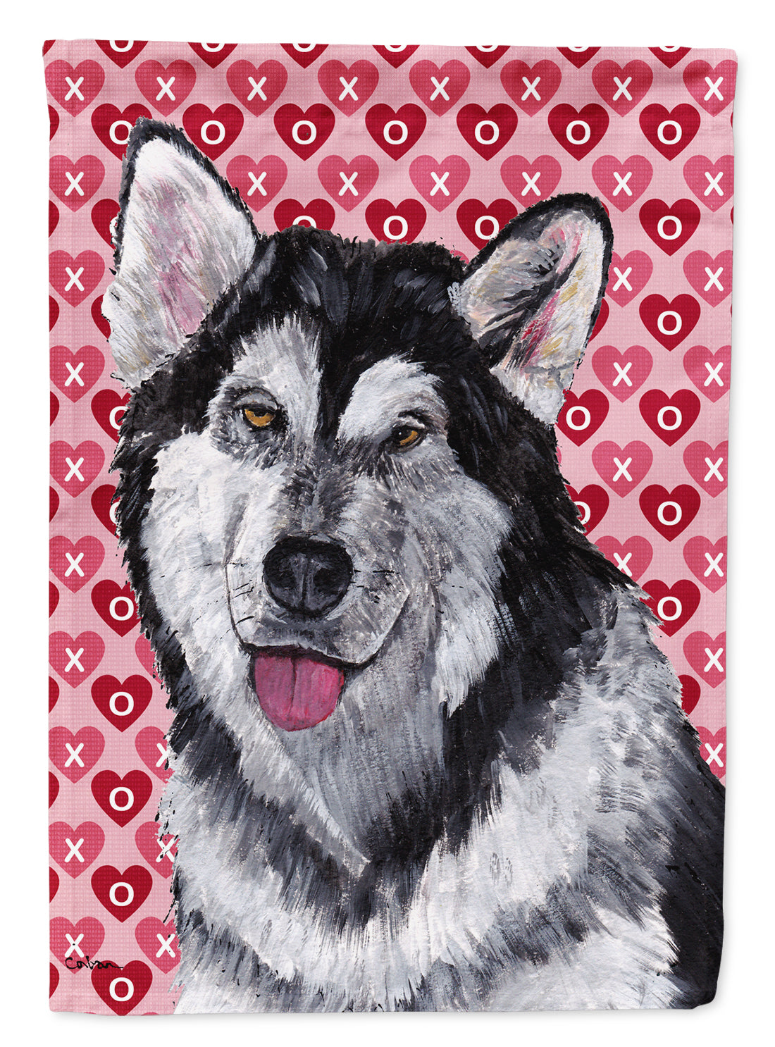 Alaskan Malamute Hearts Love and Valentine&#39;s Day Flag Canvas House Size SC9494CHF