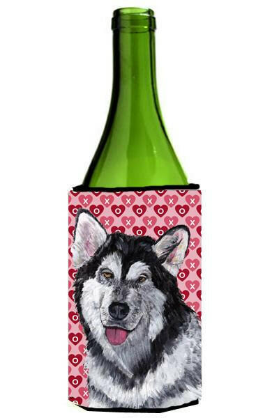Alaskan Malamute Hearts Love and Valentine&#39;s Day Wine Bottle Beverage Insulator Hugger SC9494LITERK by Caroline&#39;s Treasures