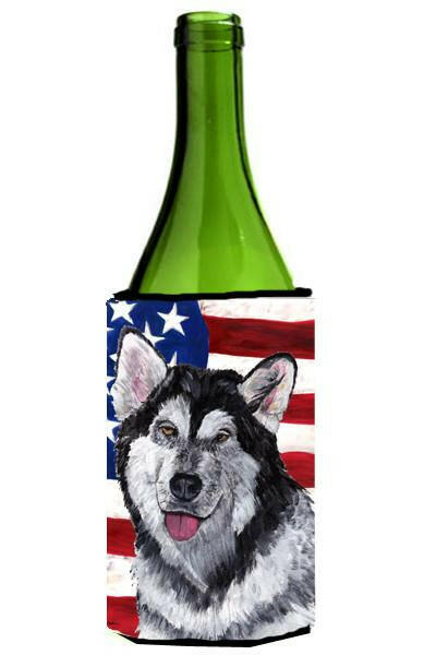 Alaskan Malamute USA Patriotic American Flag Wine Bottle Beverage Insulator Hugger SC9497LITERK by Caroline&#39;s Treasures
