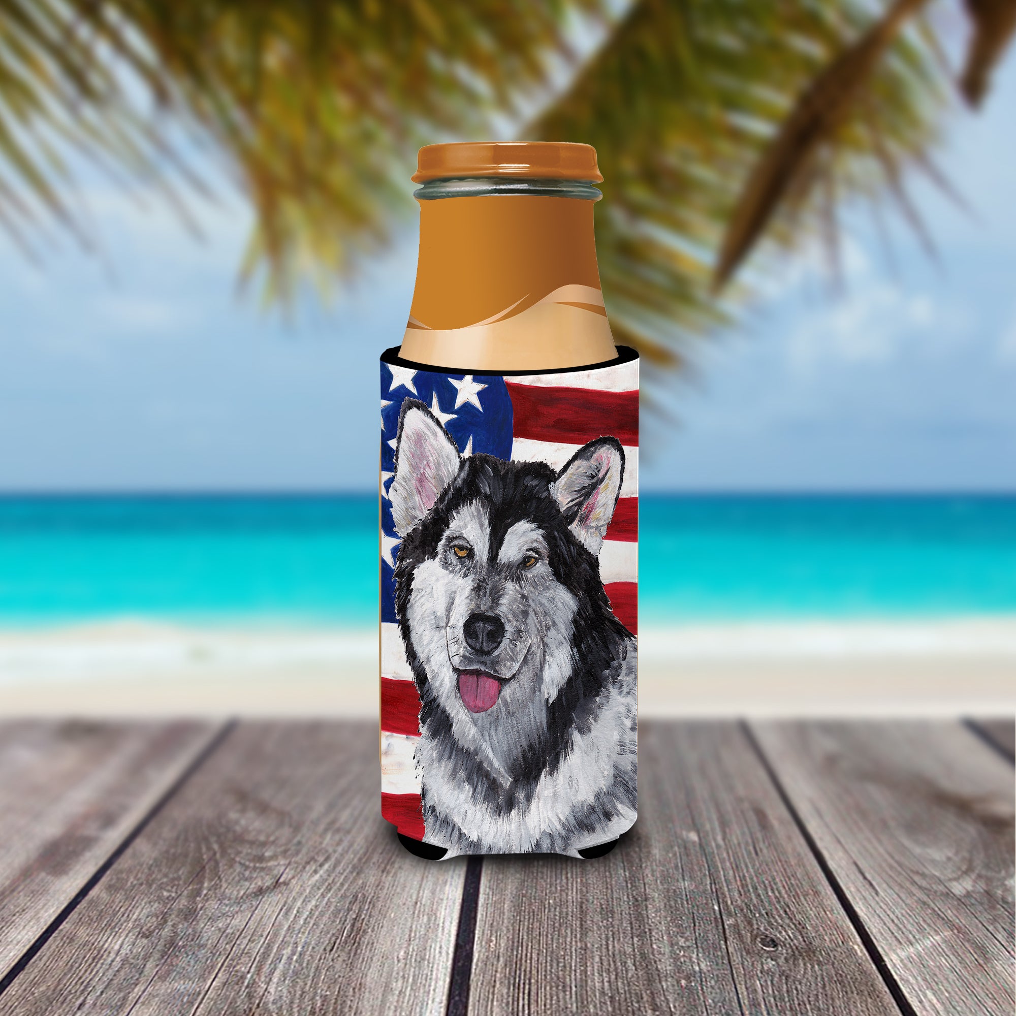 Alaskan Malamute USA Patriotic American Flag Ultra Beverage Insulators for slim cans SC9497MUK.