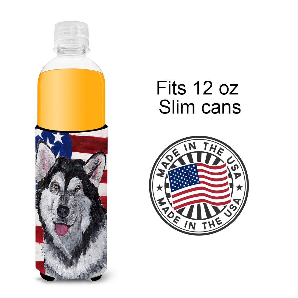 Alaskan Malamute USA Patriotic American Flag Ultra Beverage Insulators for slim cans SC9497MUK.