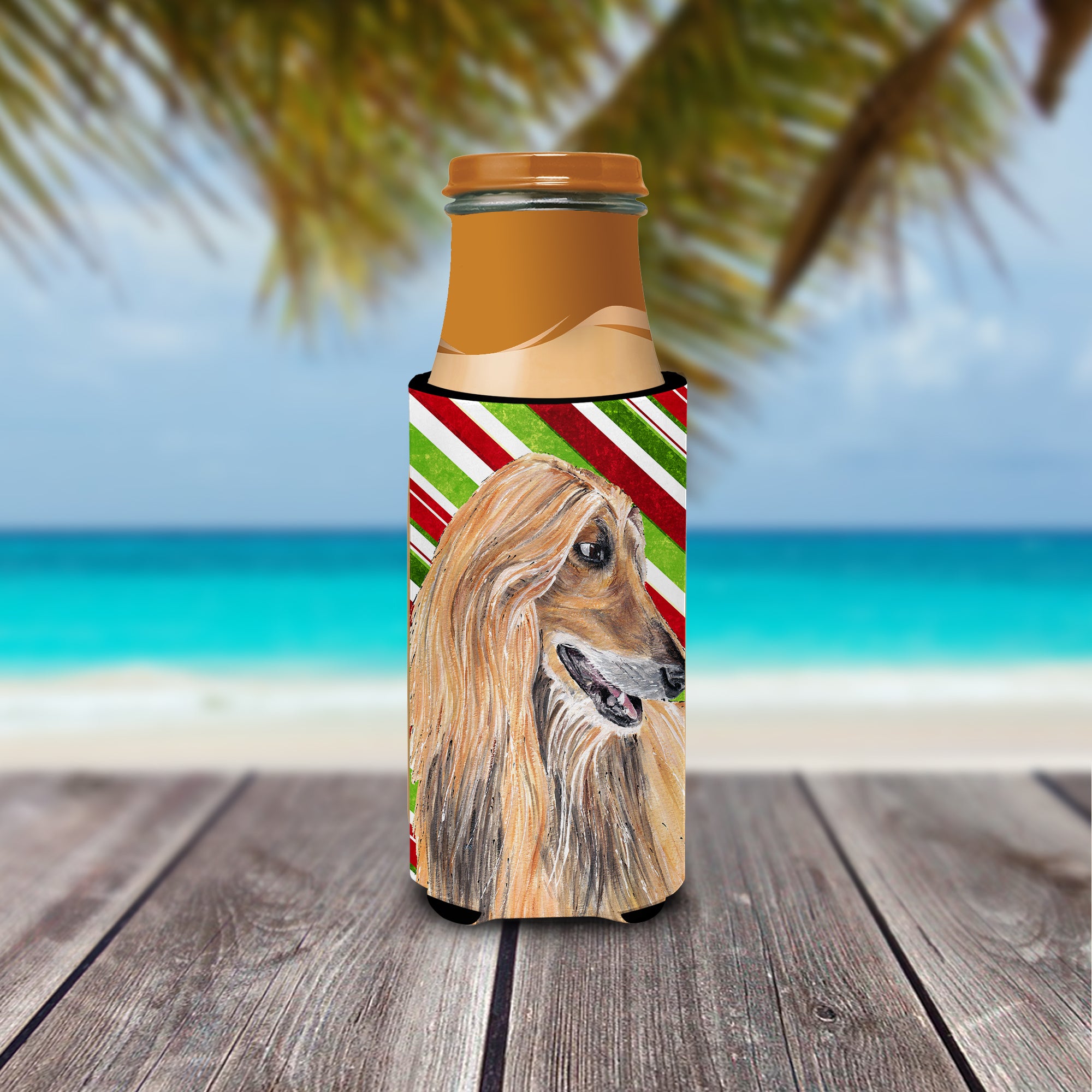Afghan Hound Candy Cane Holiday Christmas Ultra Beverage Insulators for slim cans SC9498MUK.