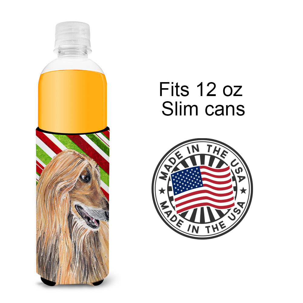 Afghan Hound Candy Cane Holiday Christmas Ultra Beverage Insulators for slim cans SC9498MUK