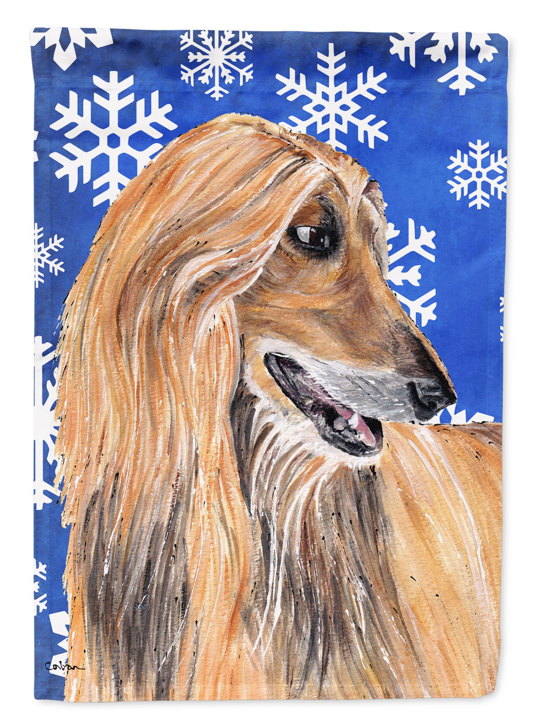 Afghan Hound Winter Snowflakes Holiday Flag Canvas House Size SC9499CHF