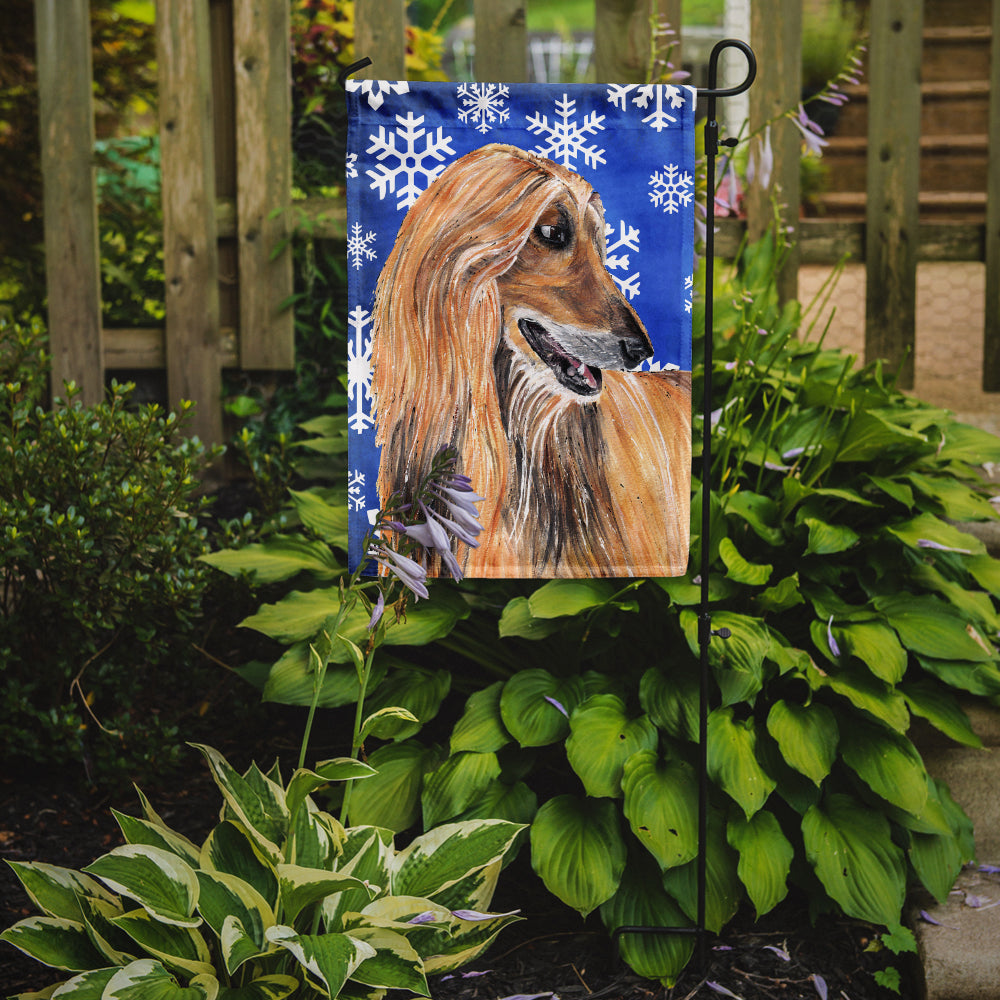 Afghan Hound Winter Snowflakes Holiday Flag Garden Size SC9499GF  the-store.com.