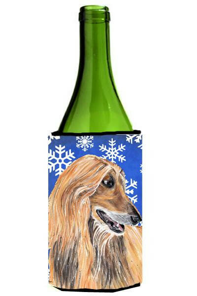 Afghan Hound Winter Snowflakes Holiday Wine Bottle Beverage Insulator Hugger SC9499LITERK by Caroline&#39;s Treasures