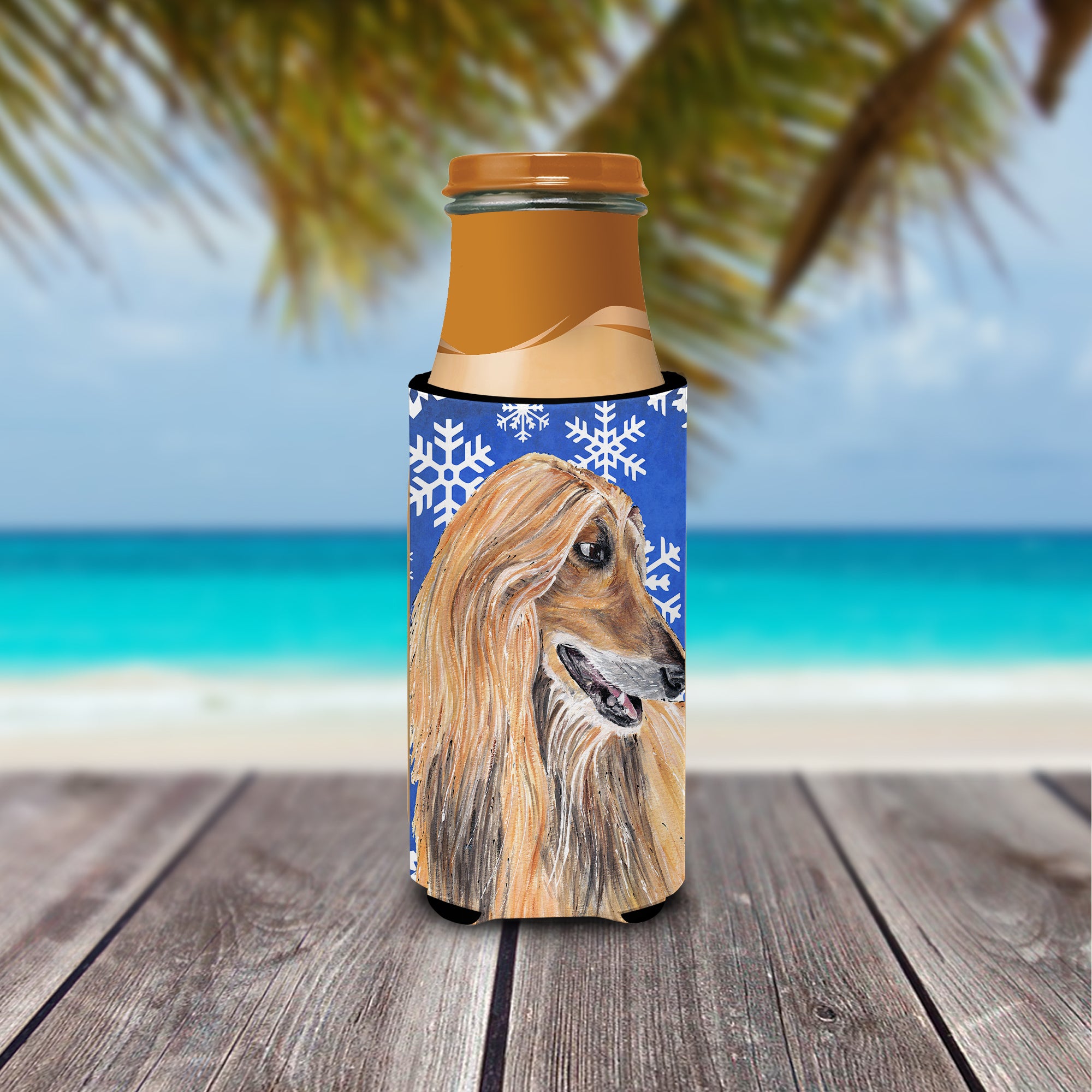 Afghan Hound Winter Snowflakes Holiday Ultra Beverage Insulators for slim cans SC9499MUK