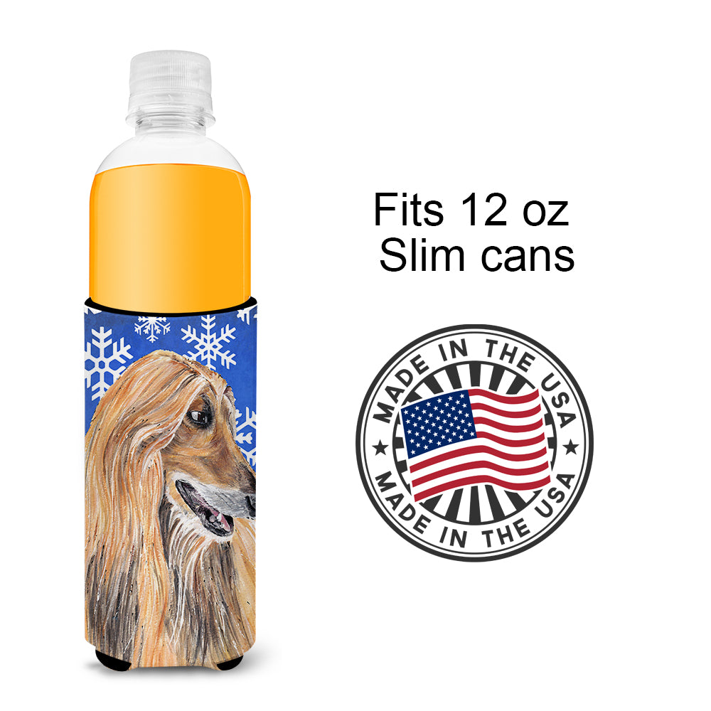 Afghan Hound Winter Snowflakes Holiday Ultra Beverage Insulators for slim cans SC9499MUK.