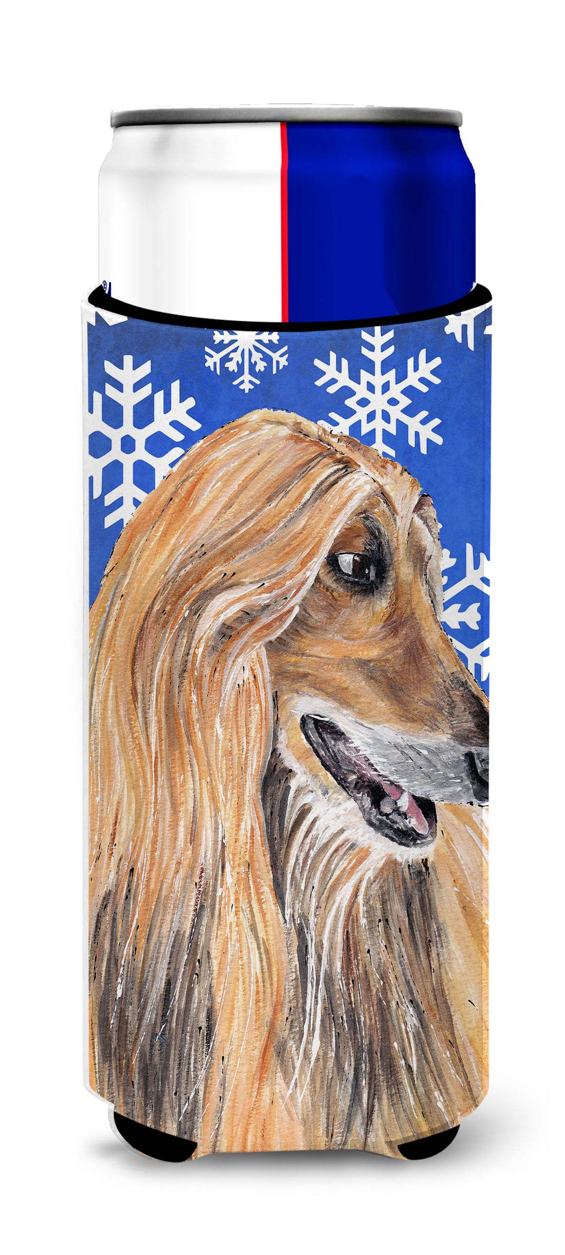 Afghan Hound Winter Snowflakes Holiday Ultra Beverage Insulators for slim cans SC9499MUK.