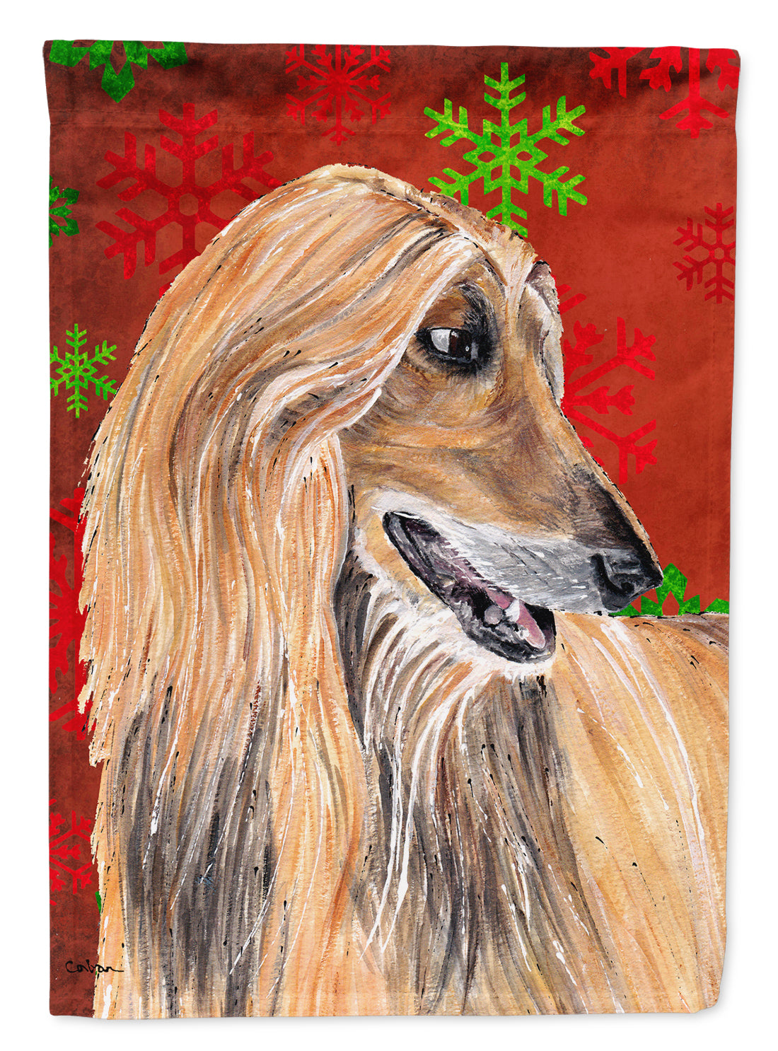 Afghan Hound Red Snowflakes Holiday Christmas  Flag Canvas House Size SC9501CHF  the-store.com.
