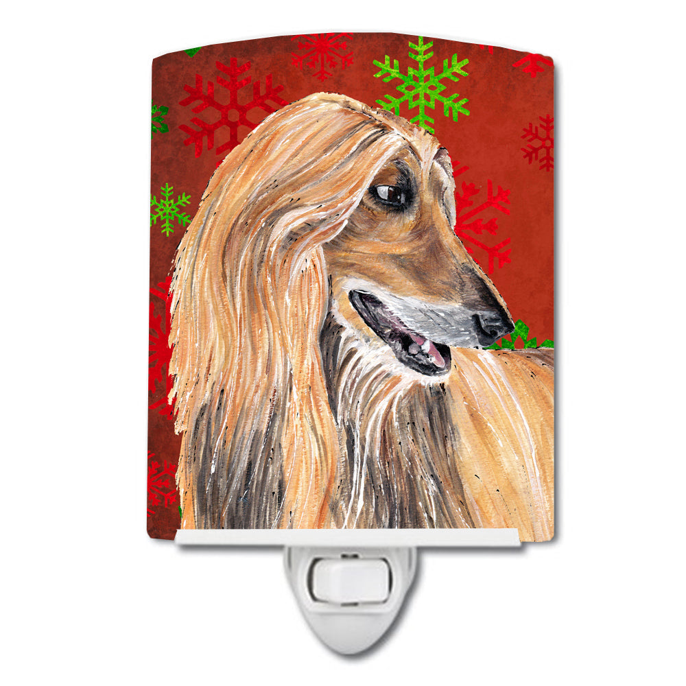 Afghan Hound Red Snowflakes Holiday Christmas  Ceramic Night Light SC9501CNL - the-store.com