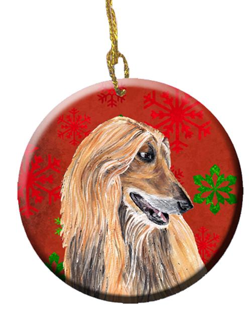 Afghan Hound Red Snowflakes Holiday Christmas  Ceramic Ornament SC9501CO1 by Caroline&#39;s Treasures