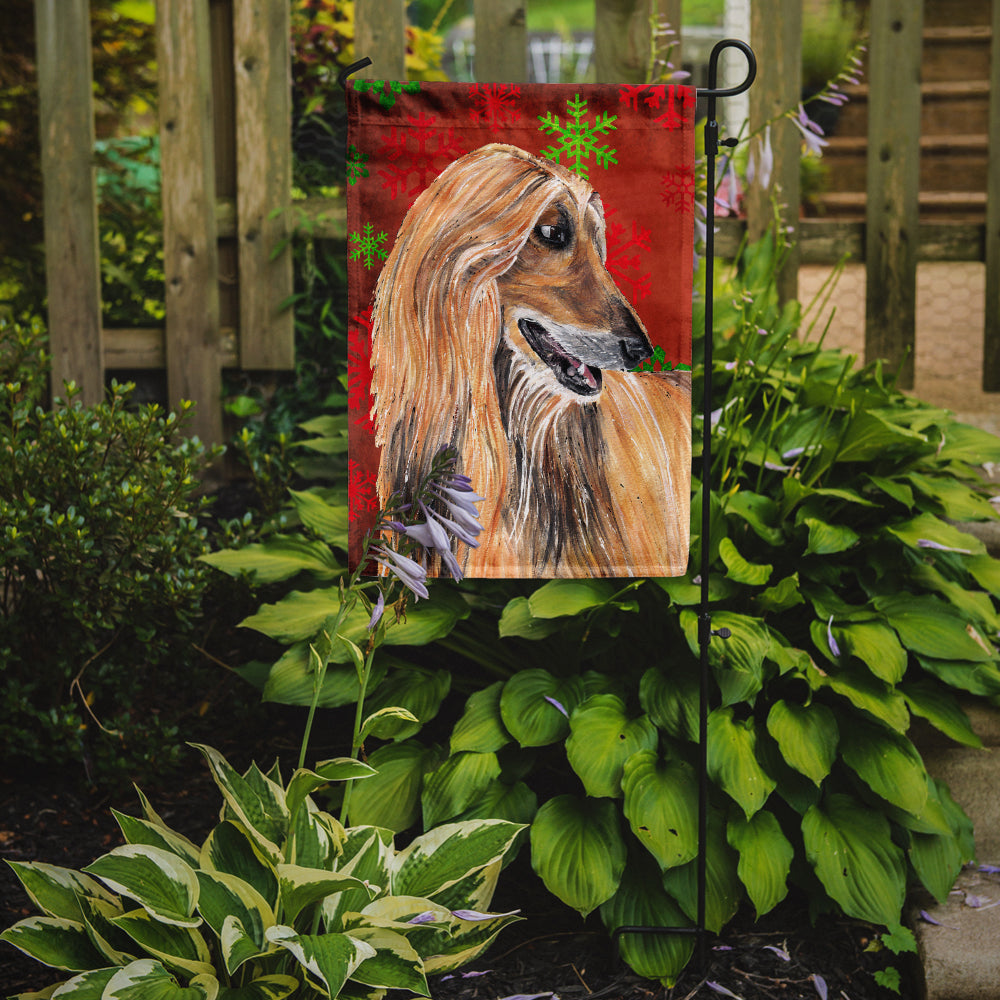 Afghan Hound Red Snowflakes Holiday Christmas  Flag Garden Size SC9501GF  the-store.com.