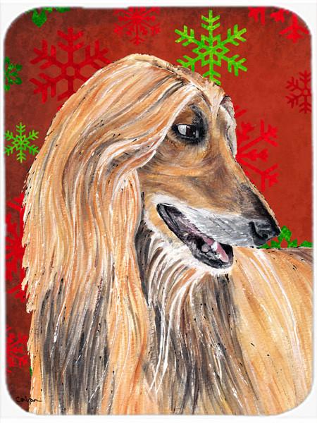 Afghan Hound Red Snowflakes Holiday Christmas  Glass Cutting Board Large Size SC9501LCB by Caroline&#39;s Treasures