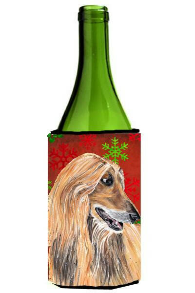 Afghan Hound Red Snowflakes Holiday Christmas  Wine Bottle Beverage Insulator Hugger SC9501LITERK by Caroline&#39;s Treasures
