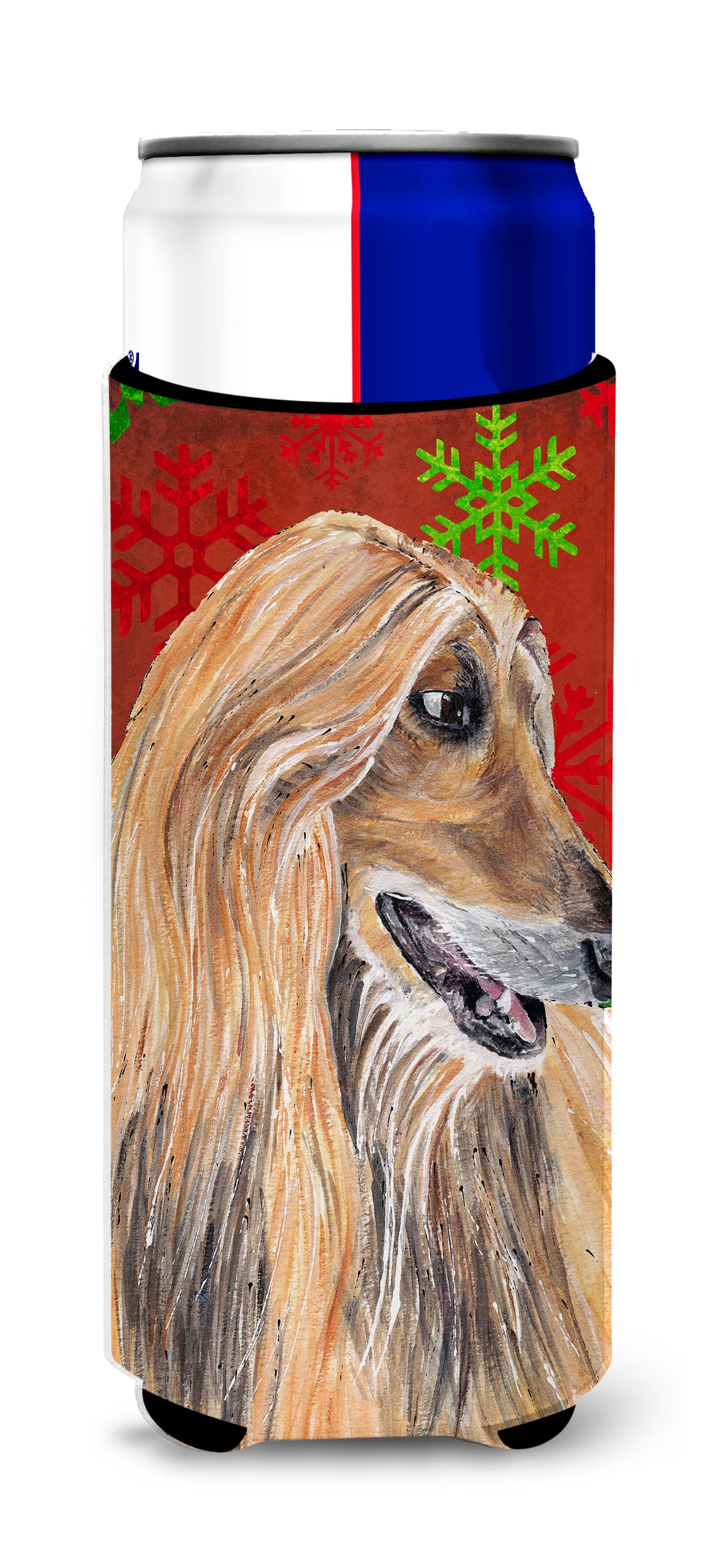 Afghan Hound Red Snowflakes Holiday Christmas  Ultra Beverage Insulators for slim cans SC9501MUK