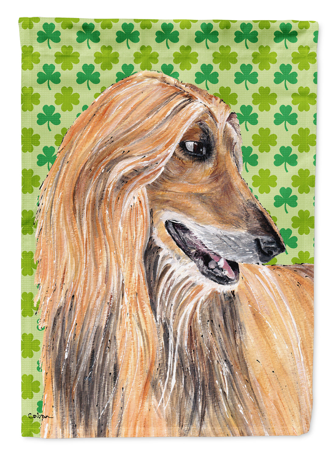 Afghan Hound St. Patrick&#39;s Day Shamrock Flag Canvas House Size SC9502CHF  the-store.com.