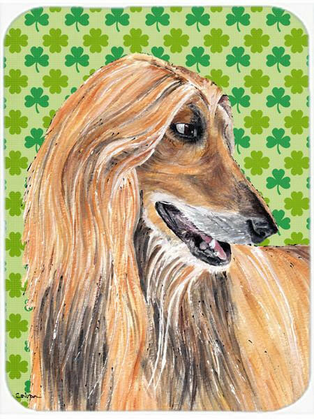 Afghan Hound St. Patrick&#39;s Day Shamrock Glass Cutting Board Large Size SC9502LCB by Caroline&#39;s Treasures