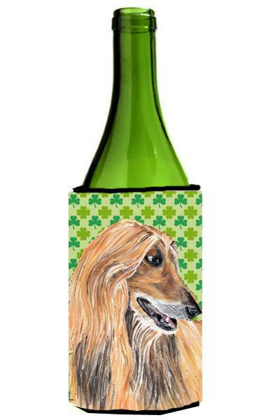 Afghan Hound St. Patrick&#39;s Day Shamrock Wine Bottle Beverage Insulator Hugger SC9502LITERK by Caroline&#39;s Treasures