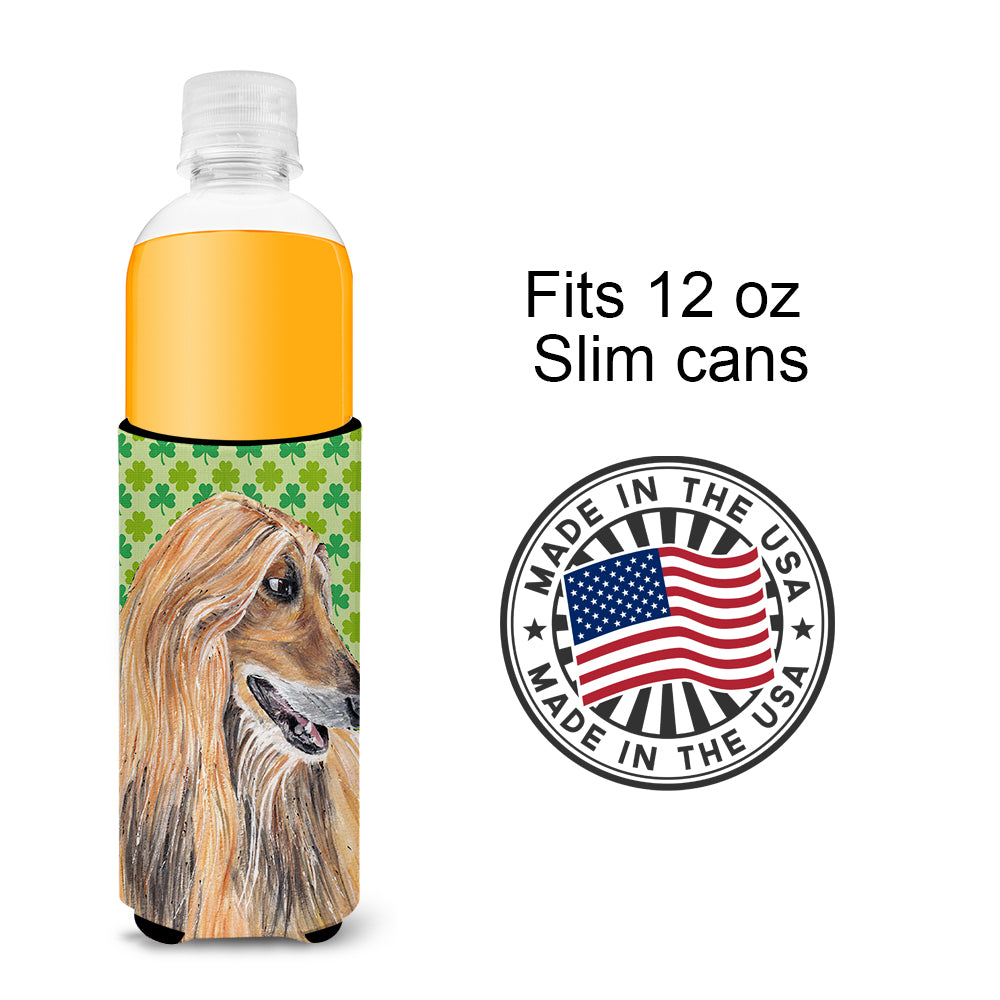 Afghan Hound St. Patrick's Day Shamrock Ultra Beverage Insulators for slim cans SC9502MUK.