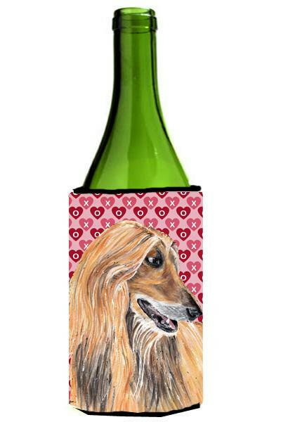 Afghan Hound Hearts Love and Valentine&#39;s Day Wine Bottle Beverage Insulator Hugger SC9503LITERK by Caroline&#39;s Treasures