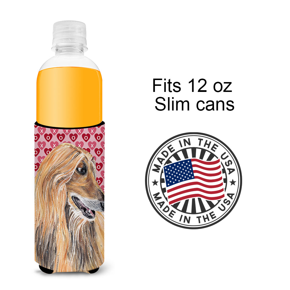 Afghan Hound Hearts Love and Valentine's Day Ultra Beverage Insulators for slim cans SC9503MUK.