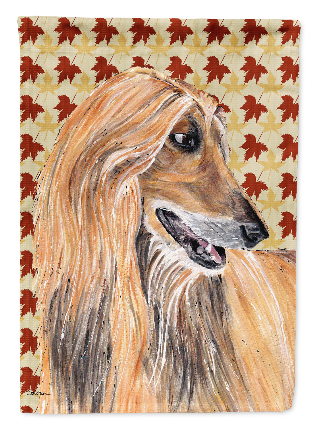 Afghan Hound Fall Leaves Flag Canvas House Size SC9504CHF