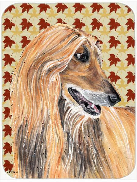 Caroline's Treasures Afghan Hound Fall Leaves Glass Cutting Boards – Durable, Decorative Kitchen Art Large Size SC9504LCB