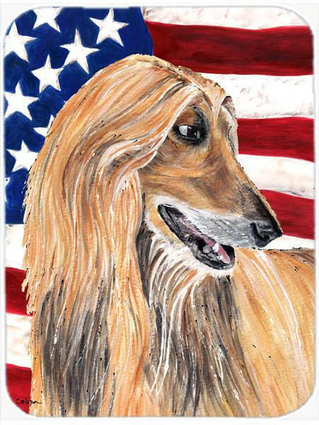 Afghan Hound USA Patriotic American Flag Glass Cutting Board Large Size SC9506LCB by Caroline&#39;s Treasures