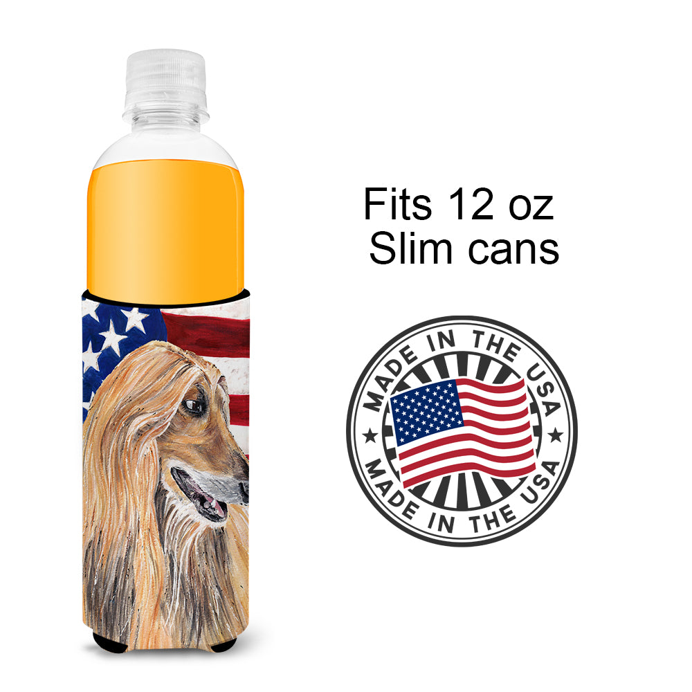 Afghan Hound USA Patriotic American Flag Ultra Beverage Insulators for slim cans SC9506MUK.